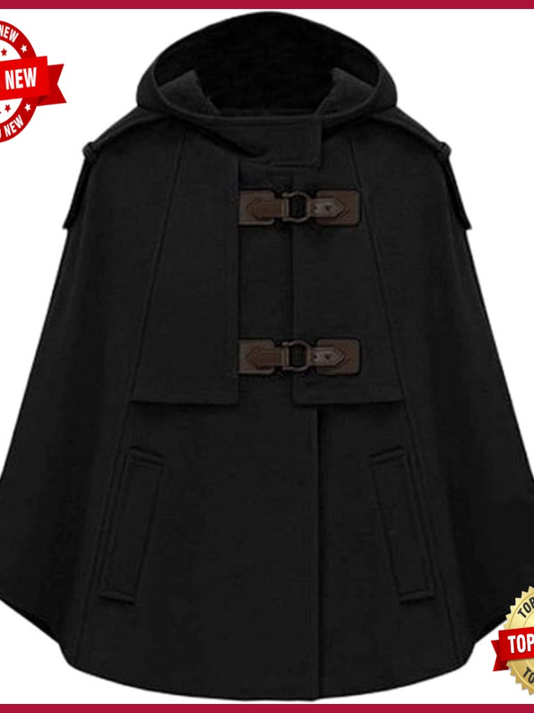 Wool Blend Poncho Cape Cardigan With Hood And Pockets